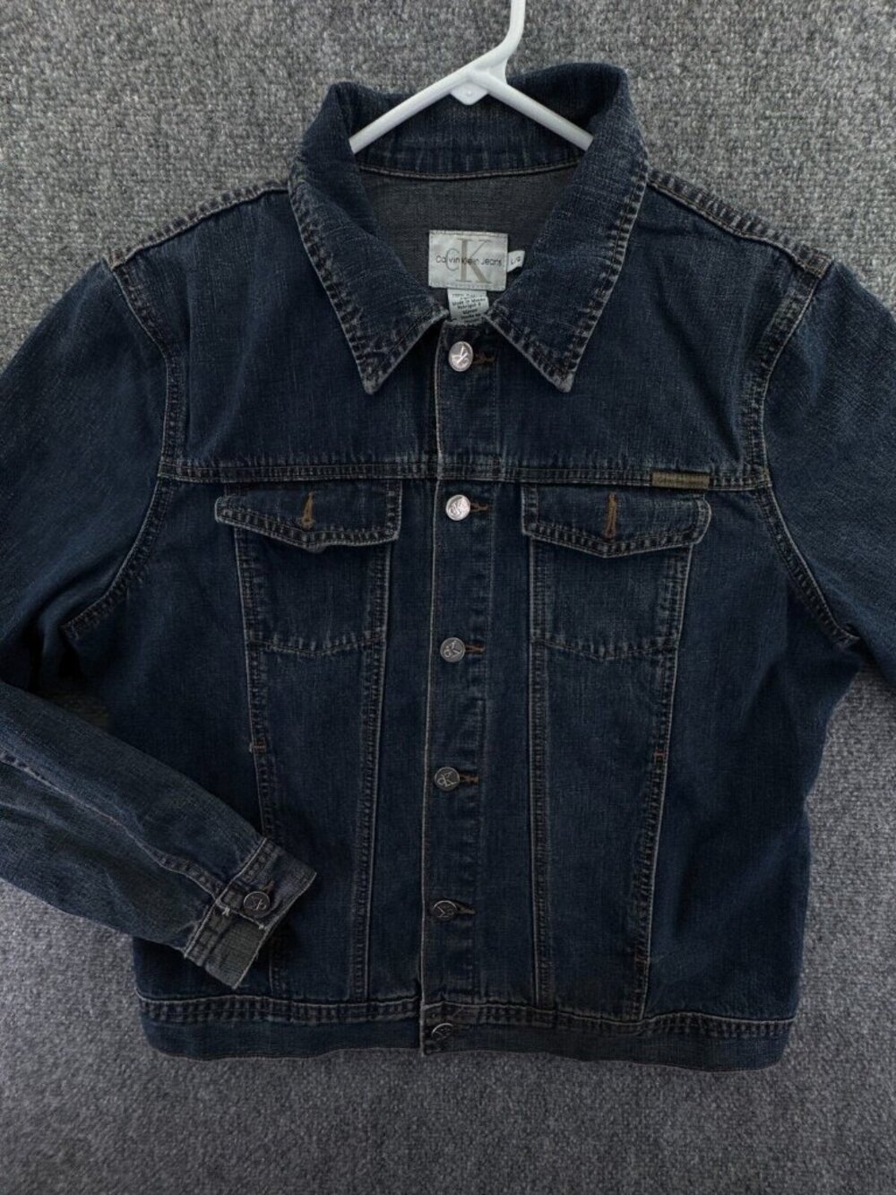 Calvin Klein Large Blue Denim Button Up Jacket Cotton Adult Women Trucker Pocket
